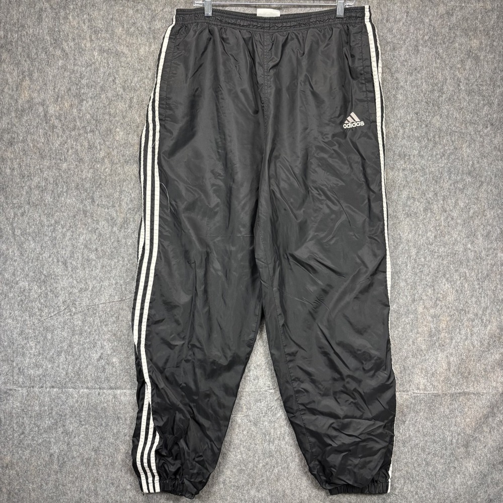 Vintage Adidas Tracksuit Pants Men's XL Lined Striped Black Windbreaker 90s